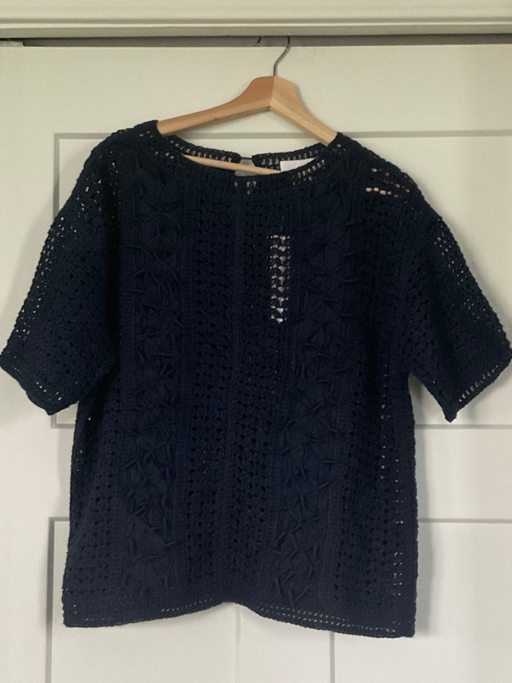 Zara navy blue open-knit crochet short-sleeve top NWT